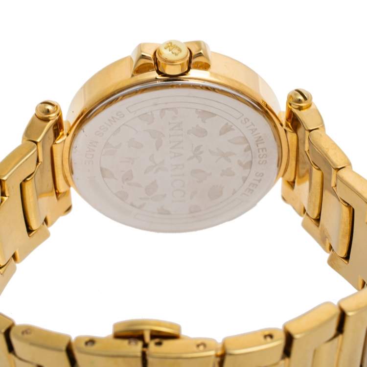 Pre Owned Nina Ricci Mother of Pearl Gold Plated Classic N053008SM Women's Wristwatch 35 mm 