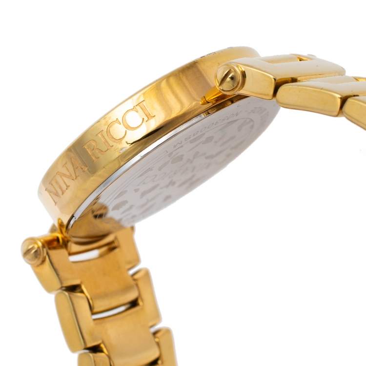 Pre Owned Nina Ricci Mother of Pearl Gold Plated Classic N053008SM Women's Wristwatch 35 mm 