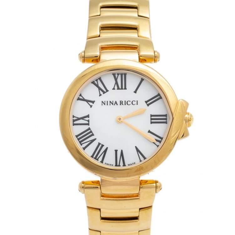 Pre Owned Nina Ricci Mother of Pearl Gold Plated Classic N053008SM Women's Wristwatch 35 mm 