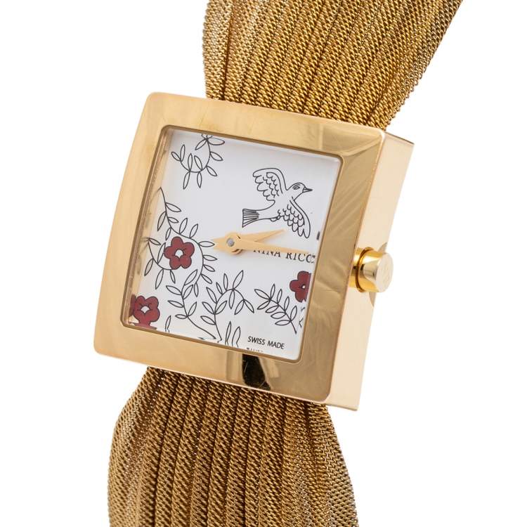 Pre Owned Nina Ricci Silver Gold Plated Stainless Steel Designer NO19.42 Women's Wristwatch 24 mm 