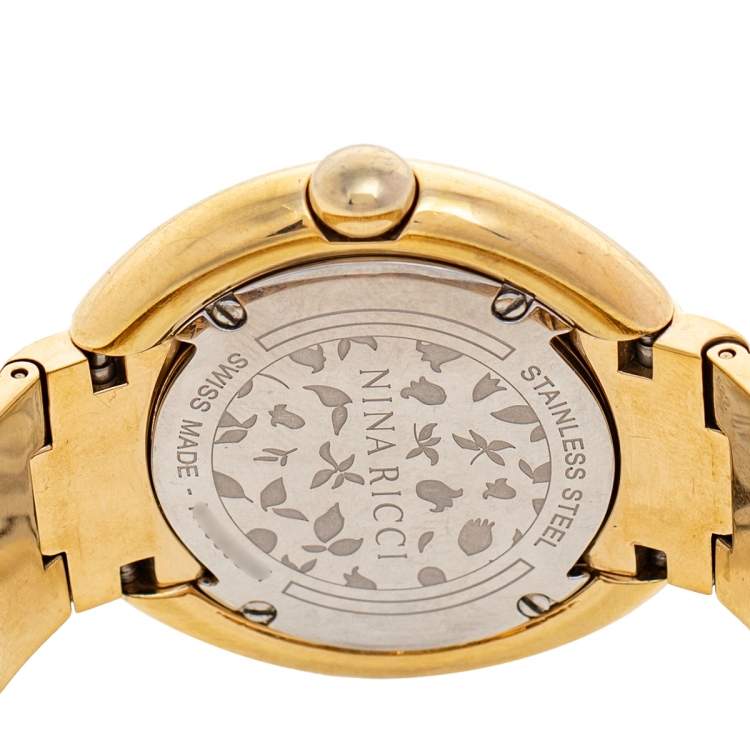 Pre Owned Nina Ricci Mother Of Pearl Gold Plated Stainless Steel N1080SM Women's Wristwatch 36 mm
