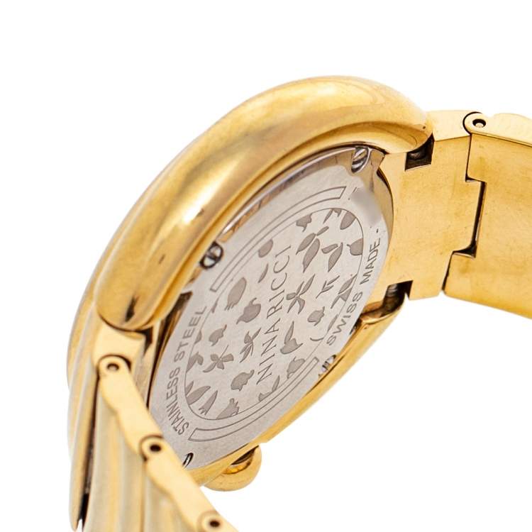 Pre Owned Nina Ricci Mother Of Pearl Gold Plated Stainless Steel N1080SM Women's Wristwatch 36 mm