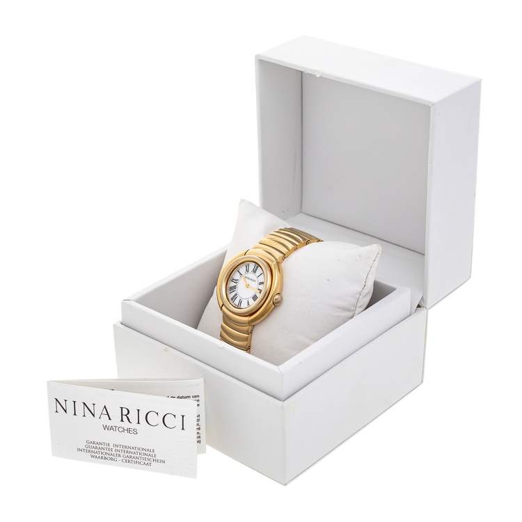 Pre Owned Nina Ricci Mother Of Pearl Gold Plated Stainless Steel N1080SM Women's Wristwatch 36 mm
