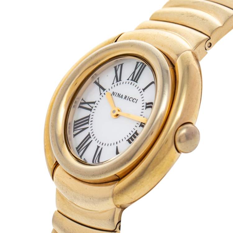 Pre Owned Nina Ricci Mother Of Pearl Gold Plated Stainless Steel N1080SM Women's Wristwatch 36 mm