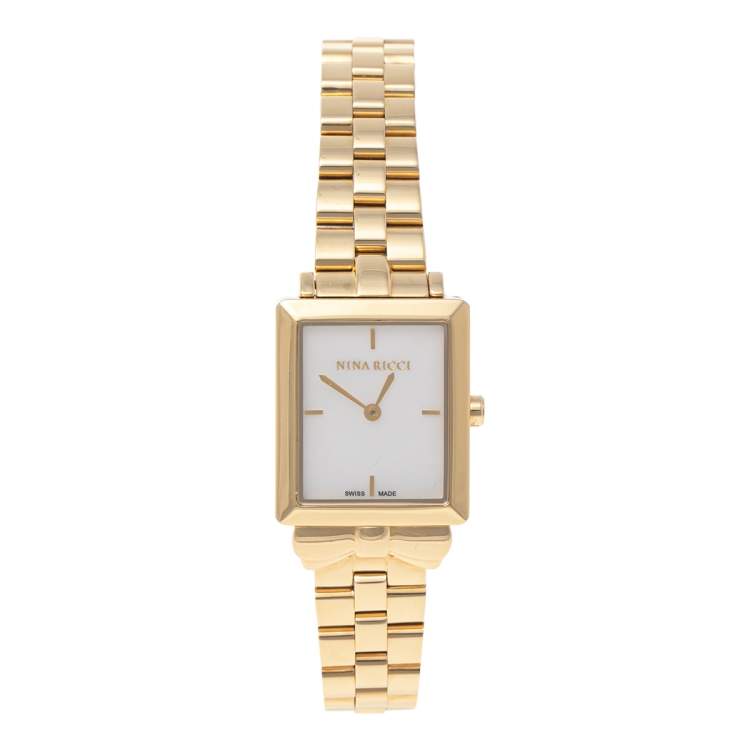 Pre Owned Nina Ricci Mother of Pearl Gold Plated Stainless Steel N100006SM Women's Wristwatch 24 mm