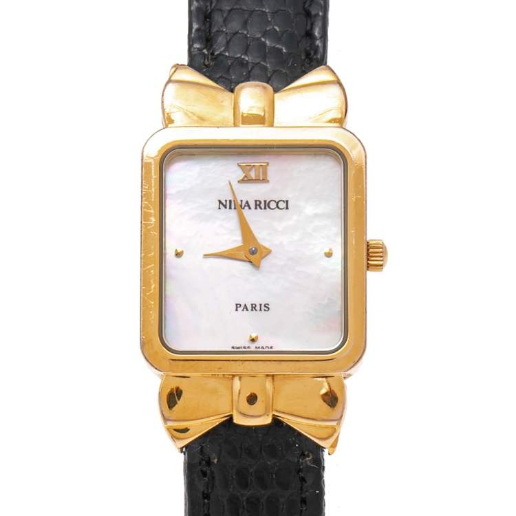 Pre Owned Nina Ricci Mother of Pearl Gold Plated Stainless Steel S950 Women's Wristwatch 18 mm
