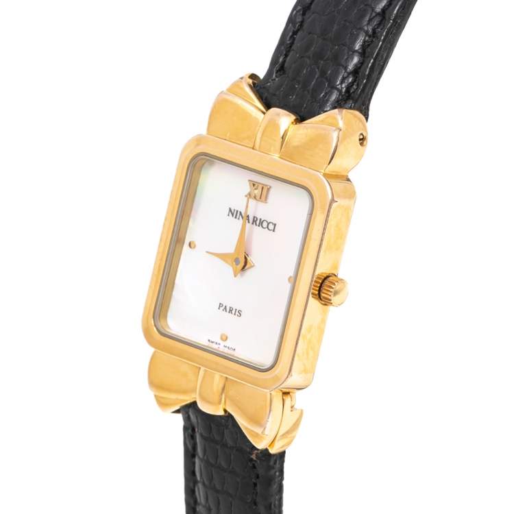 Pre Owned Nina Ricci Mother of Pearl Gold Plated Stainless Steel S950 Women's Wristwatch 18 mm