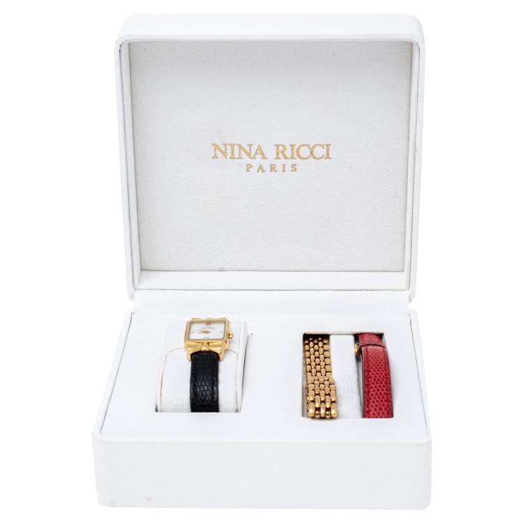 Pre Owned Nina Ricci Mother of Pearl Gold Plated Stainless Steel S950 Women's Wristwatch 18 mm