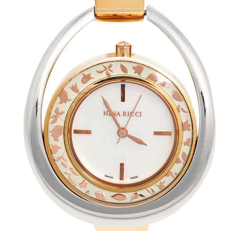 Pre Owned Nina Ricci Mother of Pearl Two-Tone Stainless Steel N030004SM Women's Wristwatch 38 mm