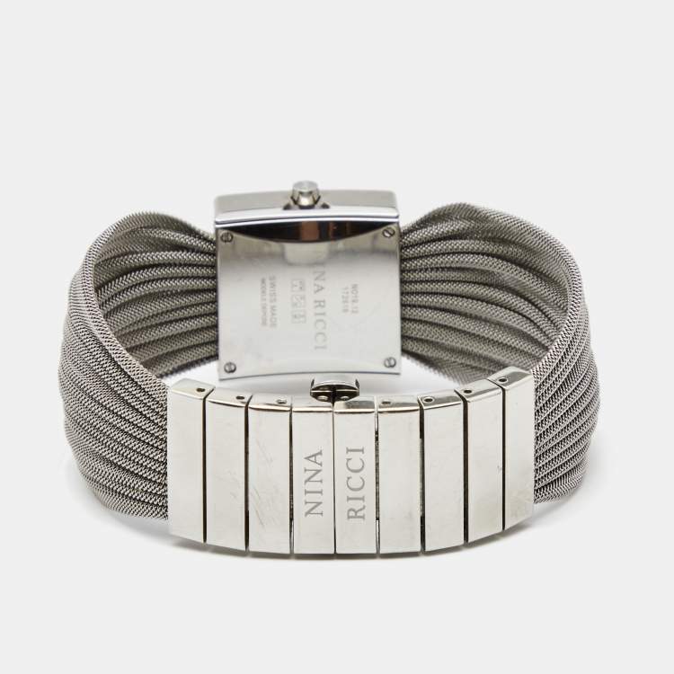 Pre Owned Nina Ricci White Mother of Pearl Stainless Steel Diamond N019.12 Women's Wristwatch 24 mm