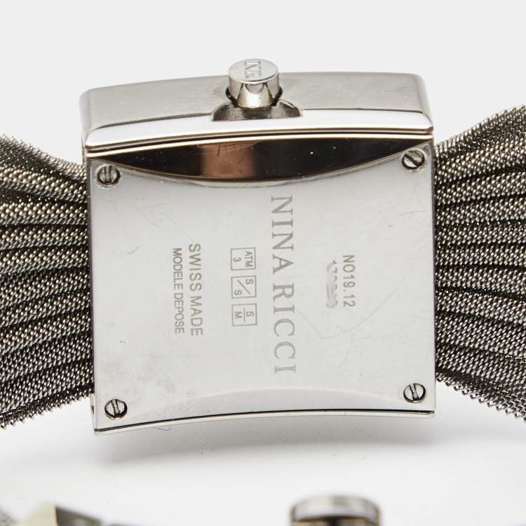 Pre Owned Nina Ricci White Mother of Pearl Stainless Steel Diamond N019.12 Women's Wristwatch 24 mm