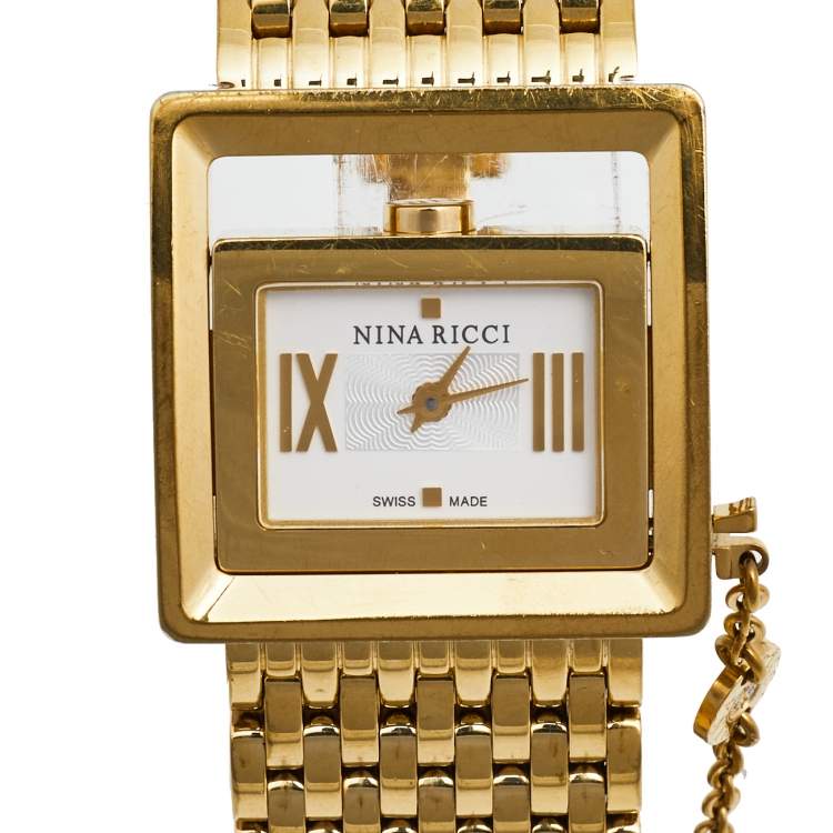 Pre Owned Nina Ricci Cream Gold Plated Stainless Steel N02243 Women's Wristwatch 28 mm 