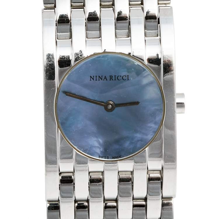 Pre Owned Nina Ricci Blue Mother of Pearl Stainless Steel N000113 Women's Wristwatch 25 mm