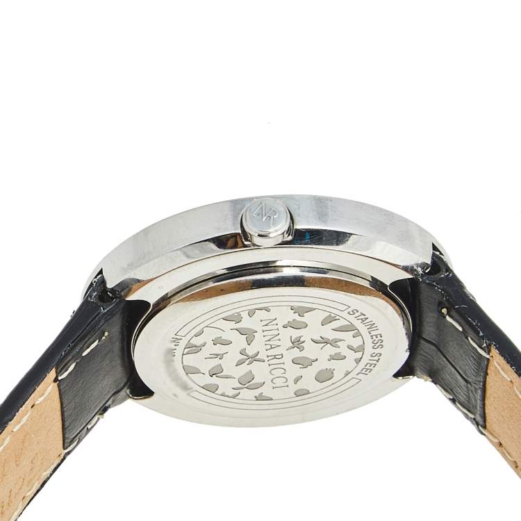 Pre Owned Nina Ricci Black Stainless Steel Leather N064006SM Women's Wristwatch 32 mm