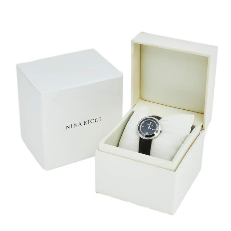 Pre Owned Nina Ricci Black Stainless Steel Leather N064006SM Women's Wristwatch 32 mm