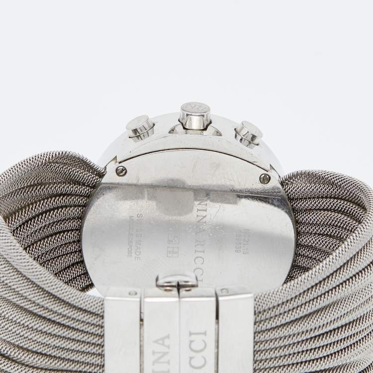 Pre Owned Nina Ricci Silver White Stainless Steel Diamonds N021.15 Chronograph Women's Wristwatch 32 mm