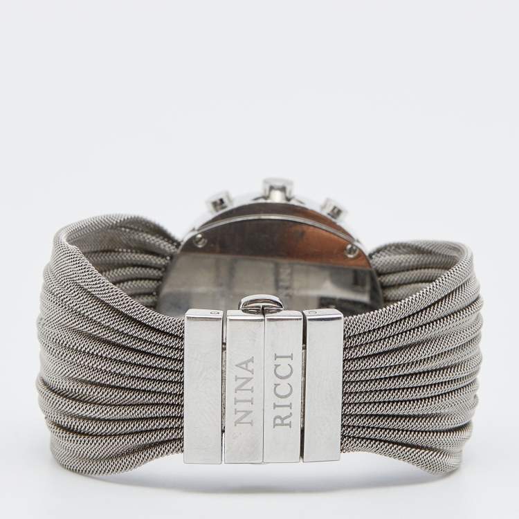 Pre Owned Nina Ricci Silver White Stainless Steel Diamonds N021.15 Chronograph Women's Wristwatch 32 mm