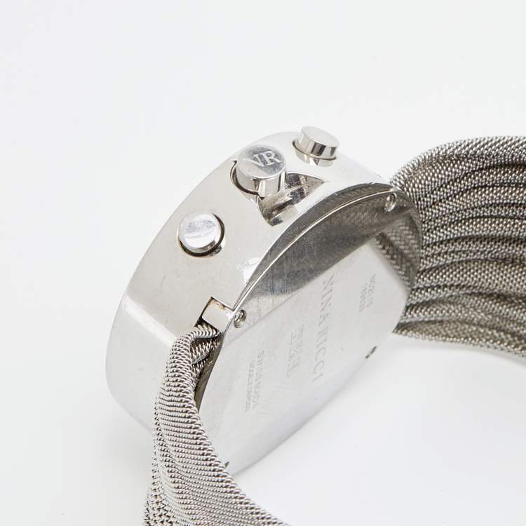 Pre Owned Nina Ricci Silver White Stainless Steel Diamonds N021.15 Chronograph Women's Wristwatch 32 mm