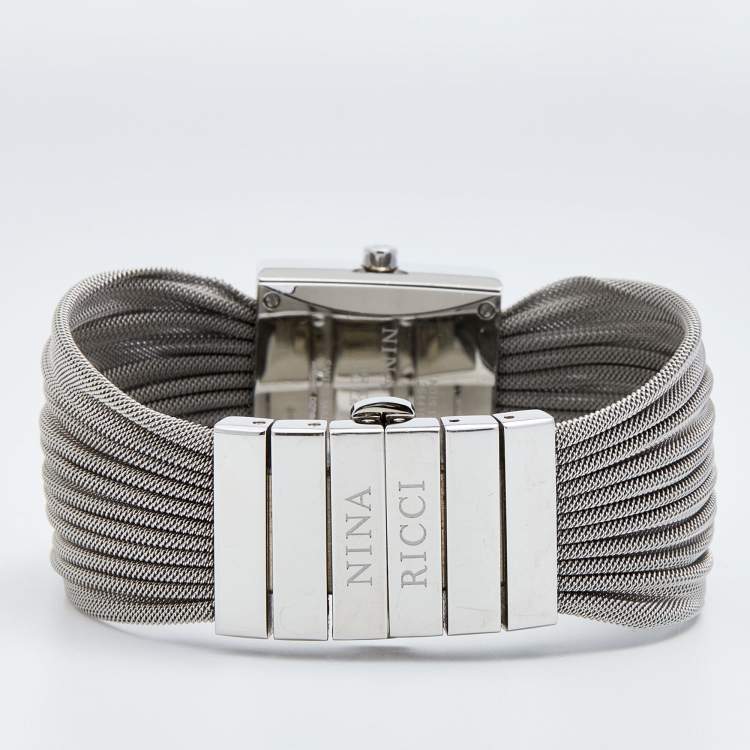 Pre Owned Nina Ricci Mother of Pearl Stainless Steel Diamonds N019.12 Women's Wristwatch 24 mm