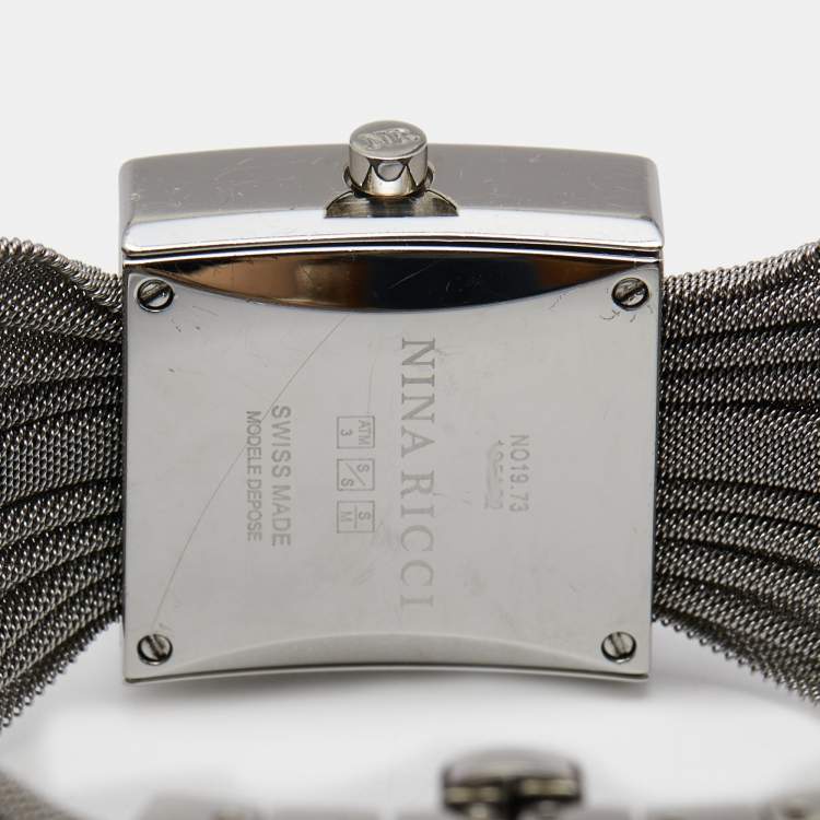 Pre Owned Nina Ricci Mother of Pearl Stainless Steel Diamond NO19.73 Women's Wristwatch 24 mm