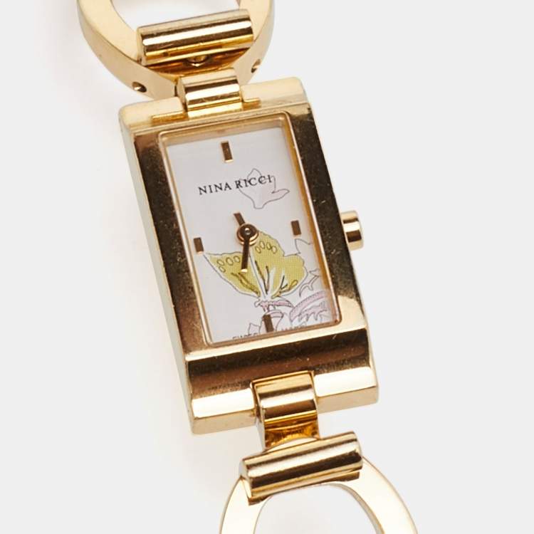 Pre Owned Nina Ricci White Gold Plated Stainless Steel NO2042 Women's Wristwatch 14 mm