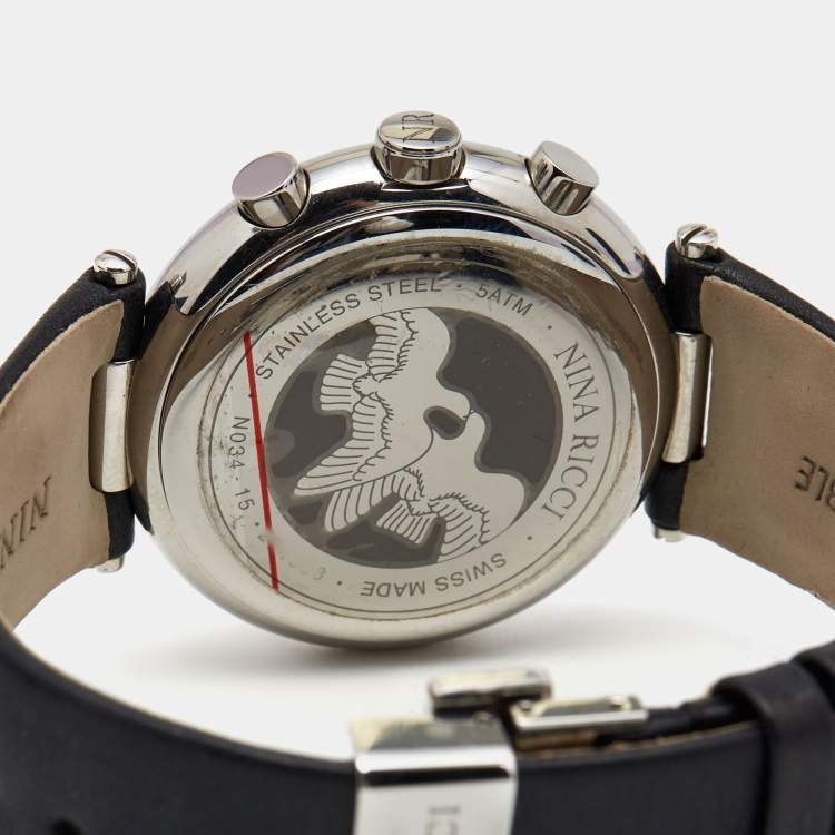 Pre Owned Nina Ricci Silver Stainless Steel Leather N034-15 Unisex Wristwatch 40 mm