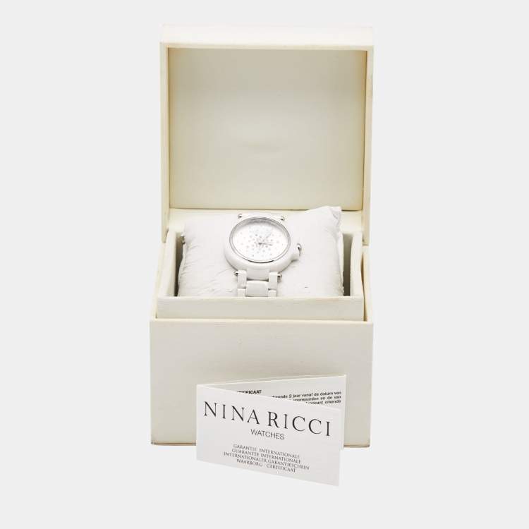 Pre Owned Nina Ricci  White High-Tech Ceramic Stainless Steel NO68005SM Women's Wristwatch 36.50 mm