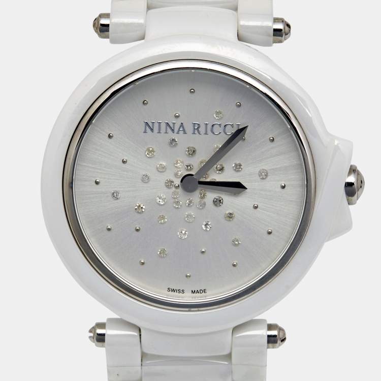 Pre Owned Nina Ricci  White High-Tech Ceramic Stainless Steel NO68005SM Women's Wristwatch 36.50 mm