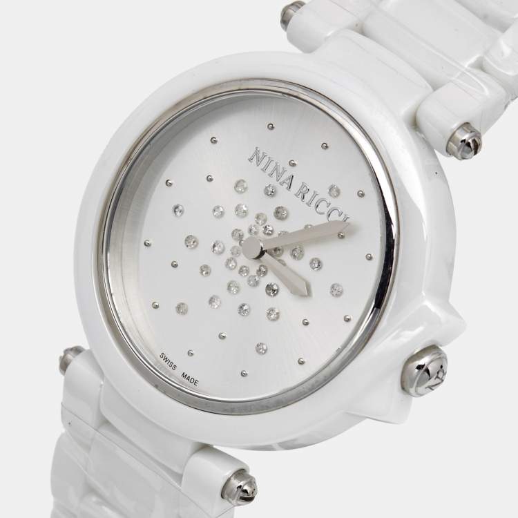 Pre Owned Nina Ricci  White High-Tech Ceramic Stainless Steel NO68005SM Women's Wristwatch 36.50 mm