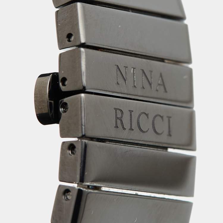 Pre Owned Nina Ricci Black PVD Coated Stainless Steel Diamonds NO19.92 Women's Wristwatch 24 mm