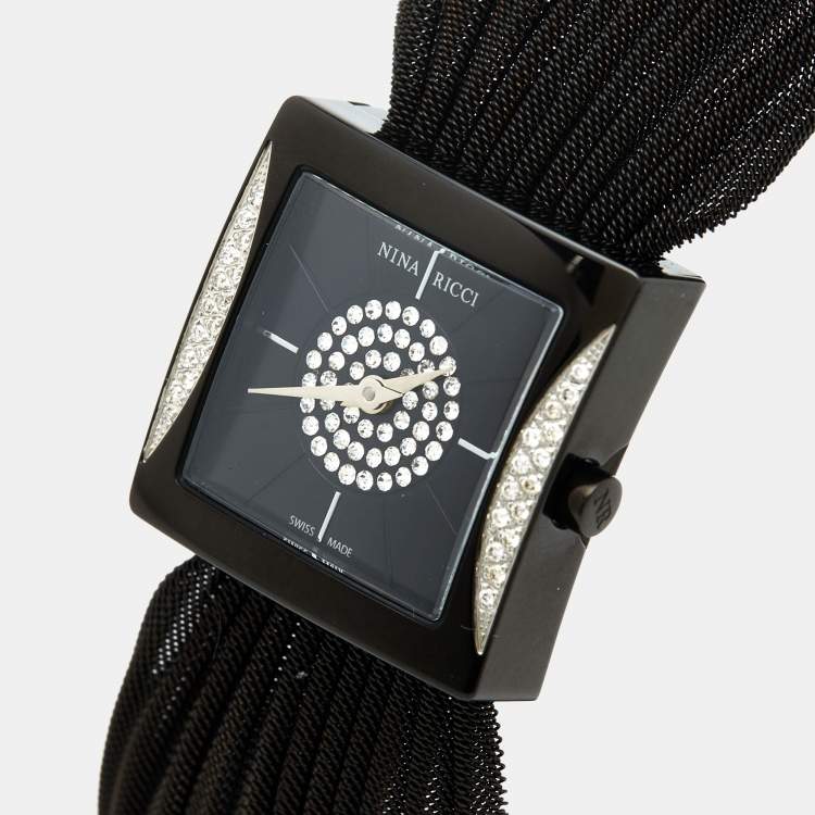 Pre Owned Nina Ricci Black PVD Coated Stainless Steel Diamonds NO19.92 Women's Wristwatch 24 mm