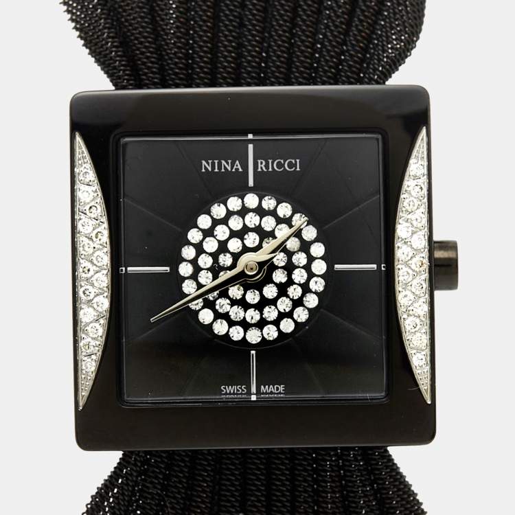 Pre Owned Nina Ricci Black PVD Coated Stainless Steel Diamonds NO19.92 Women's Wristwatch 24 mm