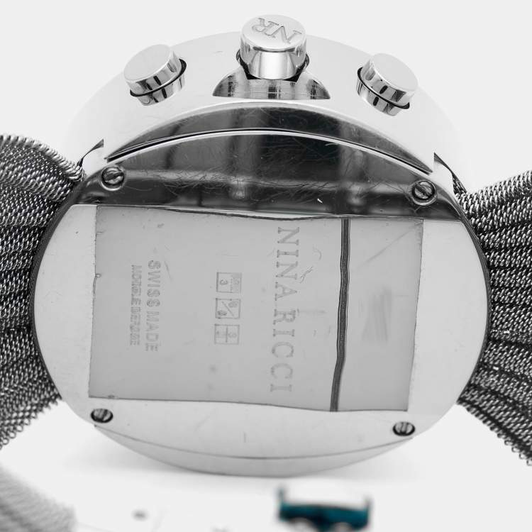 Pre Owned Nina Ricci Black Stainless Steel Diamonds N021.15 Quartz Chronograph Women's Wristwatch 31 mm