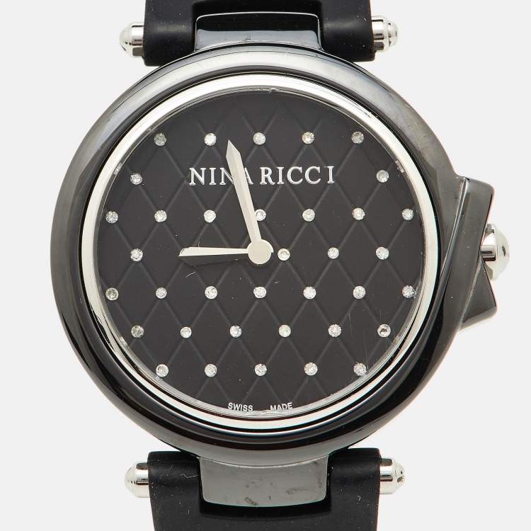Pre Owned Nina Ricci Black Hi-Tech Ceramic Stainless Steel Silicone Rubber NO68010SM Women's Wristwatch 36.50 mm