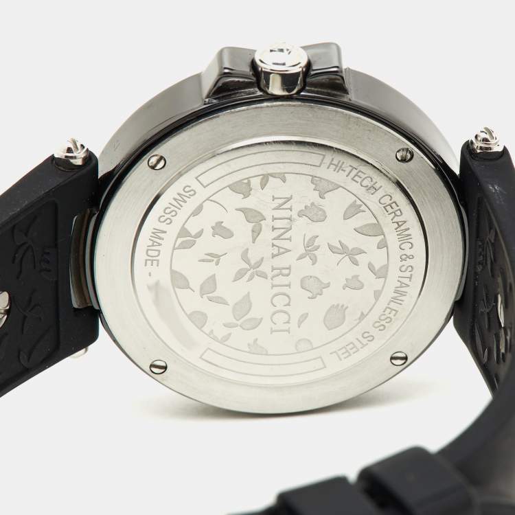 Pre Owned Nina Ricci Black Hi-Tech Ceramic Stainless Steel Silicone Rubber NO68010SM Women's Wristwatch 36.50 mm