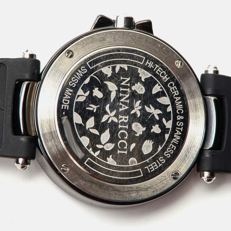 Pre Owned Nina Ricci Black Hi-Tech Ceramic Stainless Steel Silicone Rubber NO68010SM Women's Wristwatch 36.50 mm