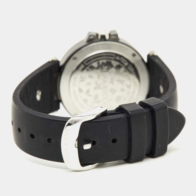 Pre Owned Nina Ricci Black Hi-Tech Ceramic Stainless Steel Silicone Rubber NO68010SM Women's Wristwatch 36.50 mm