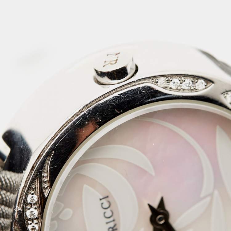 Pre Owned Nina Ricci Mother Of Pearl Stainless Steel Diamond N021.74.75.1 Women's Wristwatch 31 mm