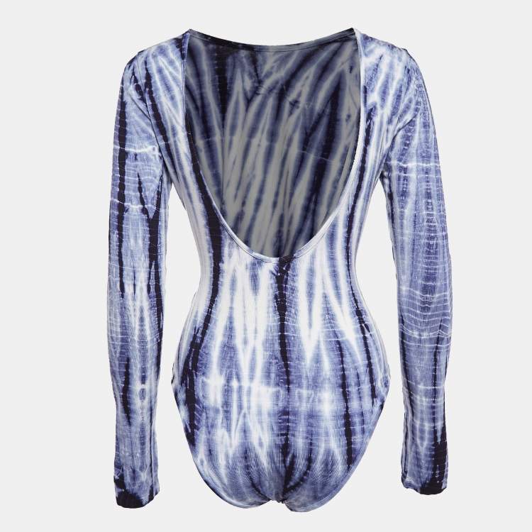 مملوكة مسبقًا Ninety Percent Blue Tie-Dye Print Tencel Bodysuit M