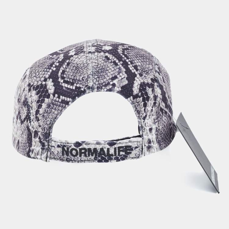 Pre Owned Norma Kamali Black/White Python Print Poly Lycra Long Bill Baseball Cap One Size