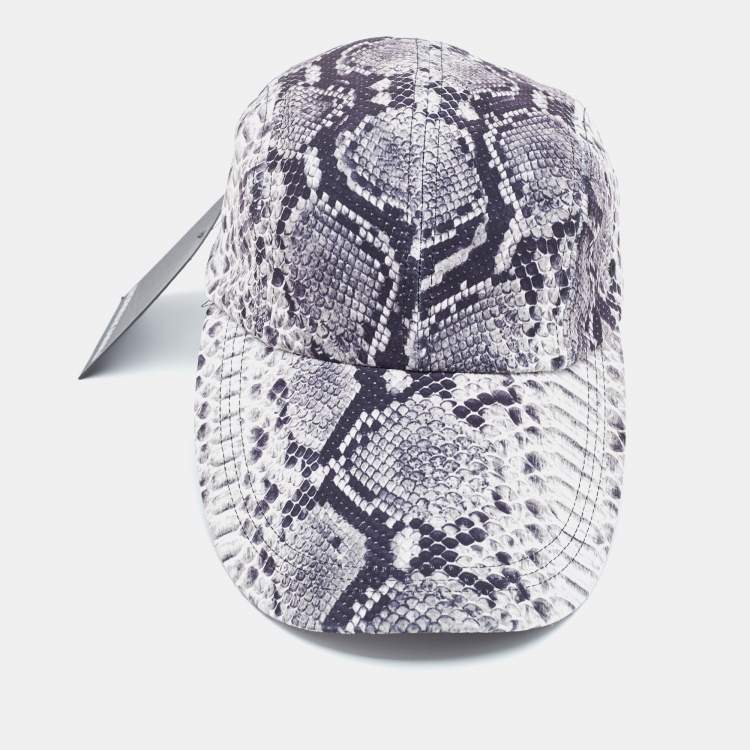 Pre Owned Norma Kamali Black/White Python Print Poly Lycra Long Bill Baseball Cap One Size