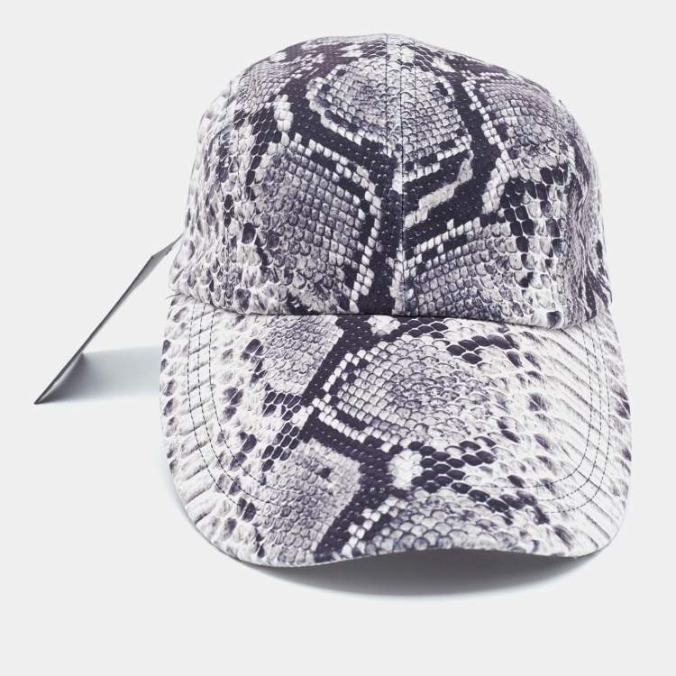 Pre Owned Norma Kamali Black/White Python Print Poly Lycra Long Bill Baseball Cap One Size
