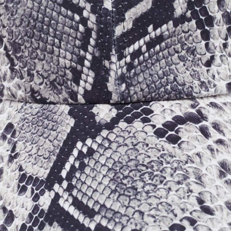 Pre Owned Norma Kamali Black/White Python Print Poly Lycra Long Bill Baseball Cap One Size