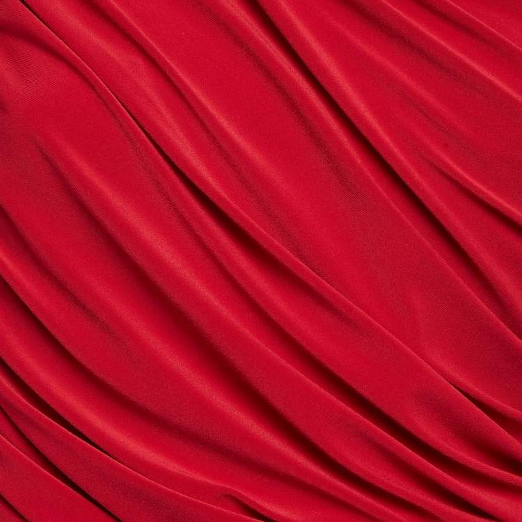 Pre Owned Norma Kamali Red Jersey Ruched One-Shoulder Gown M