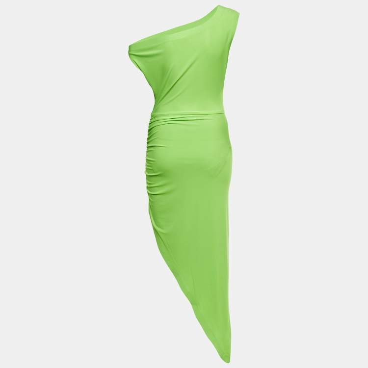 Pre Owned Norma Kamali Neon Green Jersey Ruched One-Should Dress M