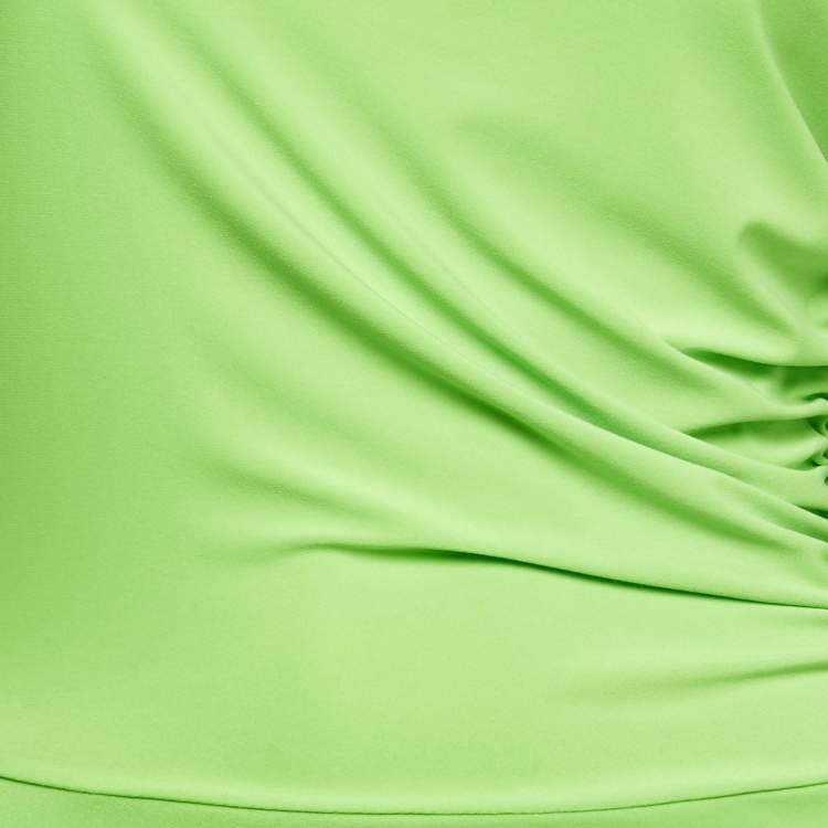 Pre Owned Norma Kamali Neon Green Jersey Ruched One-Should Dress M