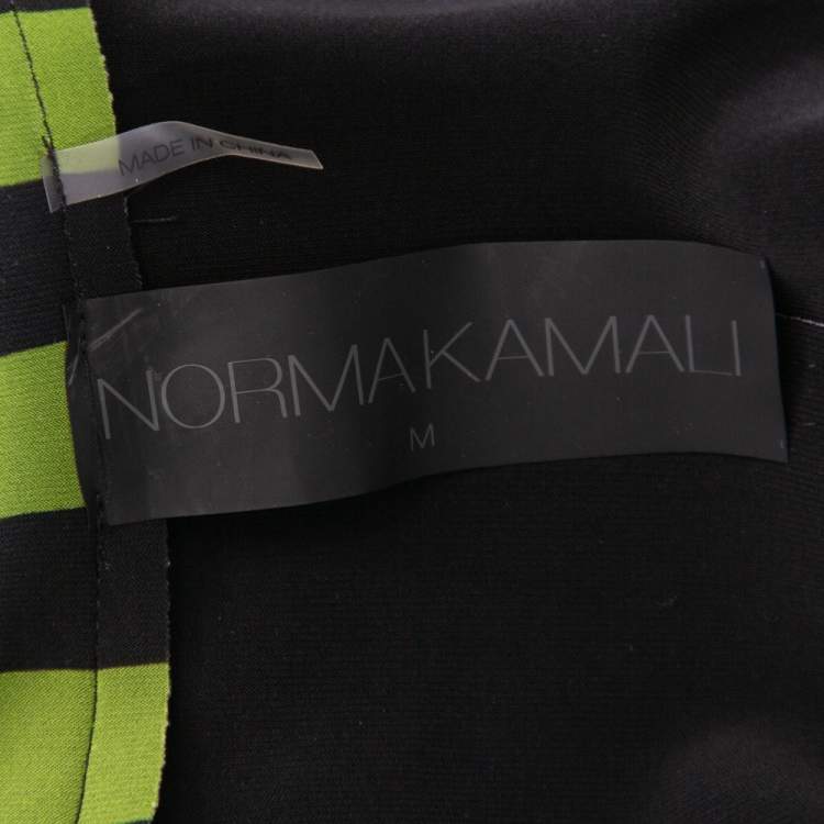Pre Owned Norma Kamali Green & Black Striped Neoprene Double Breasted Blazer M