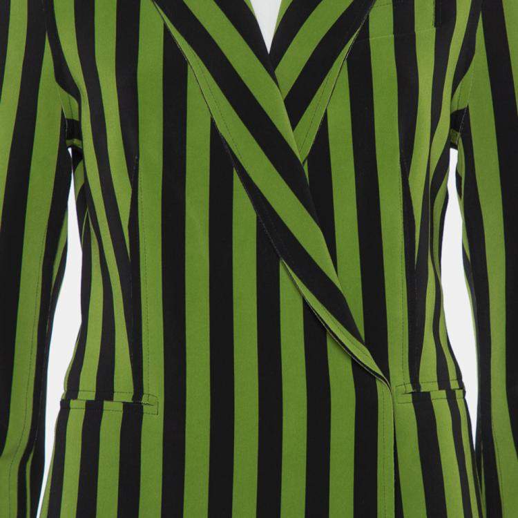 Pre Owned Norma Kamali Green & Black Striped Neoprene Double Breasted Blazer M