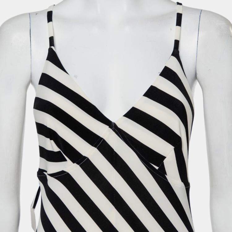 Pre Owned Norma Kamali Monochrome Striped Jersey Wide Leg Sleeveless Jumpsuit M