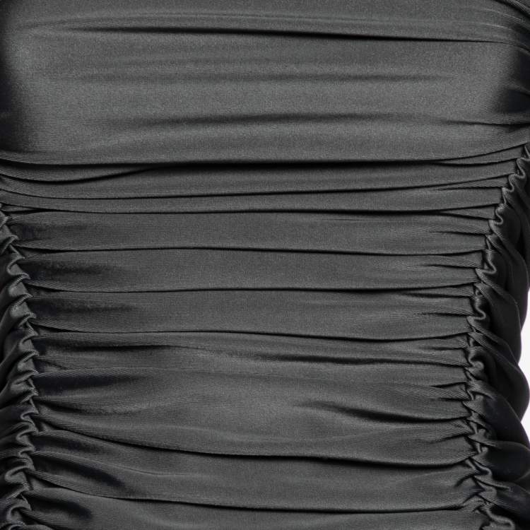 Pre Owned Norma Kamali Grey Stretch Knit Ruched Strapless Midi Dress L
